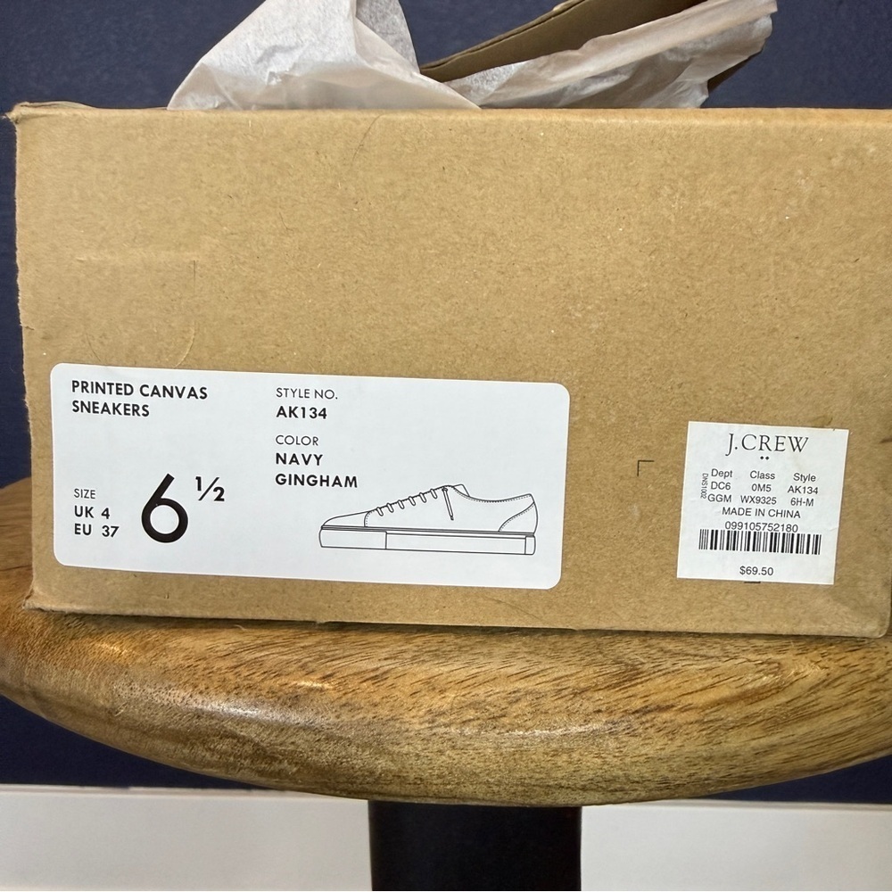J. Crew NWT Navy Gingham Printed Canvas Sneakers | Size 6.5 - Picture 8 of 8